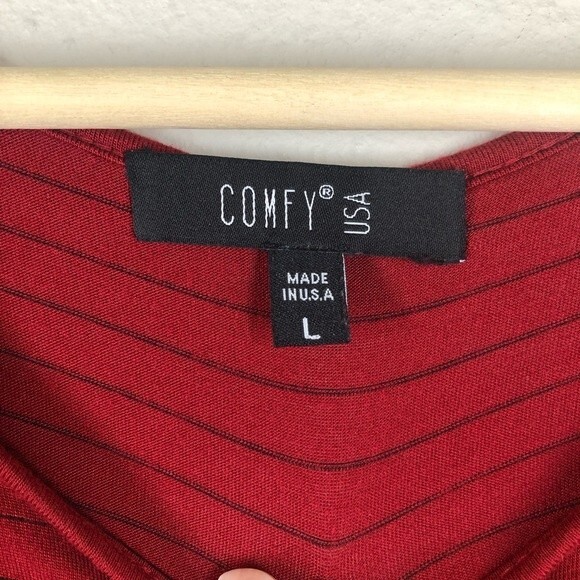 Comfy USA Katie Dress Long Sleeve Red Pinstriped Legaenlook Large - Picture 3 of 6